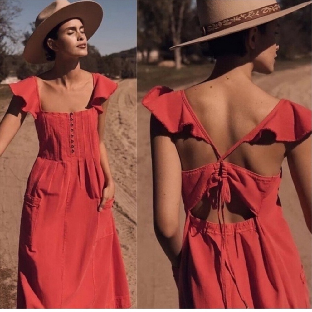 Anthropologie Red Denim Midi Dress